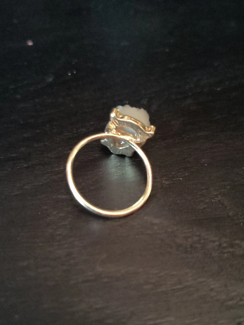 Rose Quartz Teardrop Druzy Ring - Gold Tone